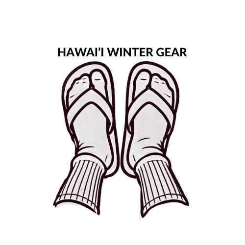 "Hawai'i Winter Gear" sock and slippah stickah